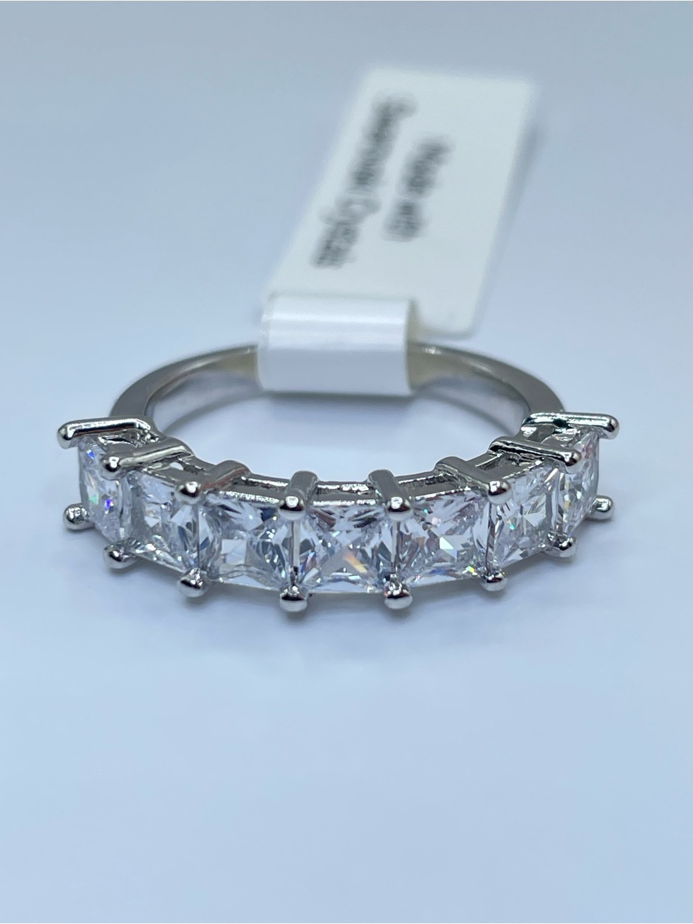 Swarovski Crystal Elements White Princess Cut Crystal Half Eternity Band Ring 8